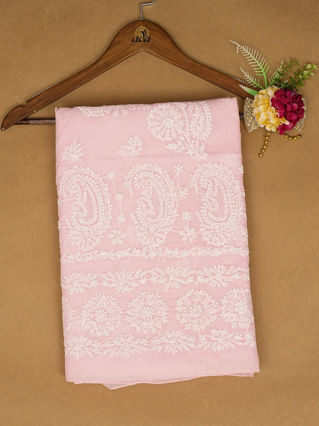 Ada Hand Embroidered Pink Cotton Lucknowi Chikankari Unstitched Kurta Piece 01A712198