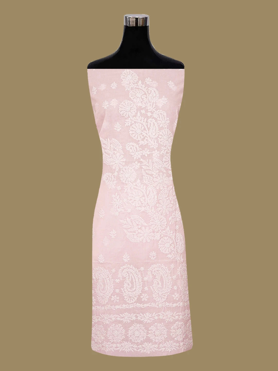 Ada Hand Embroidered Pink Cotton Lucknowi Chikankari Unstitched Kurta Piece 01A712198