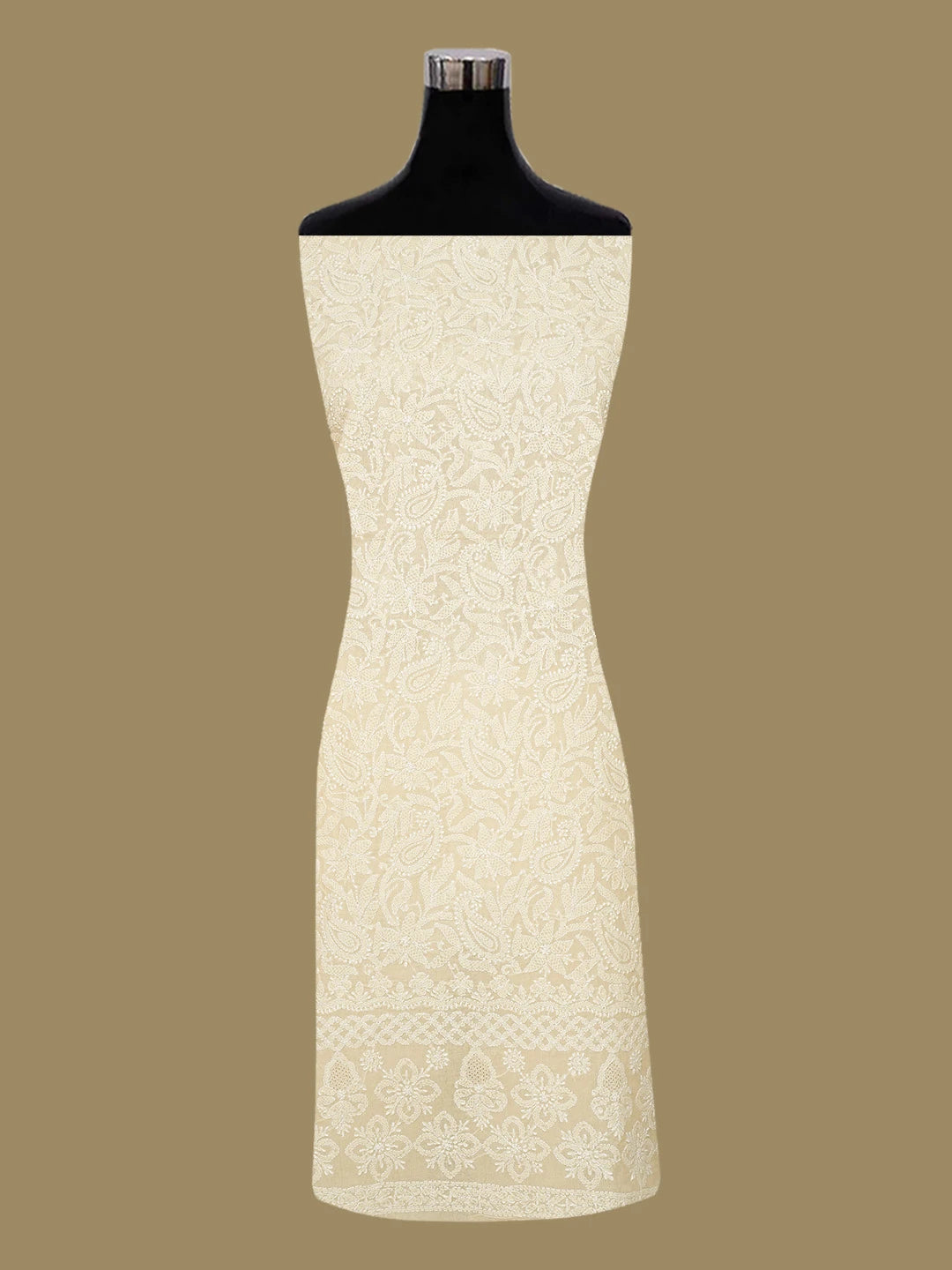 Ada Hand Embroidered Light Fawn Cotton Lucknowi Chikankari Unstitched Kurta Piece 01A711922
