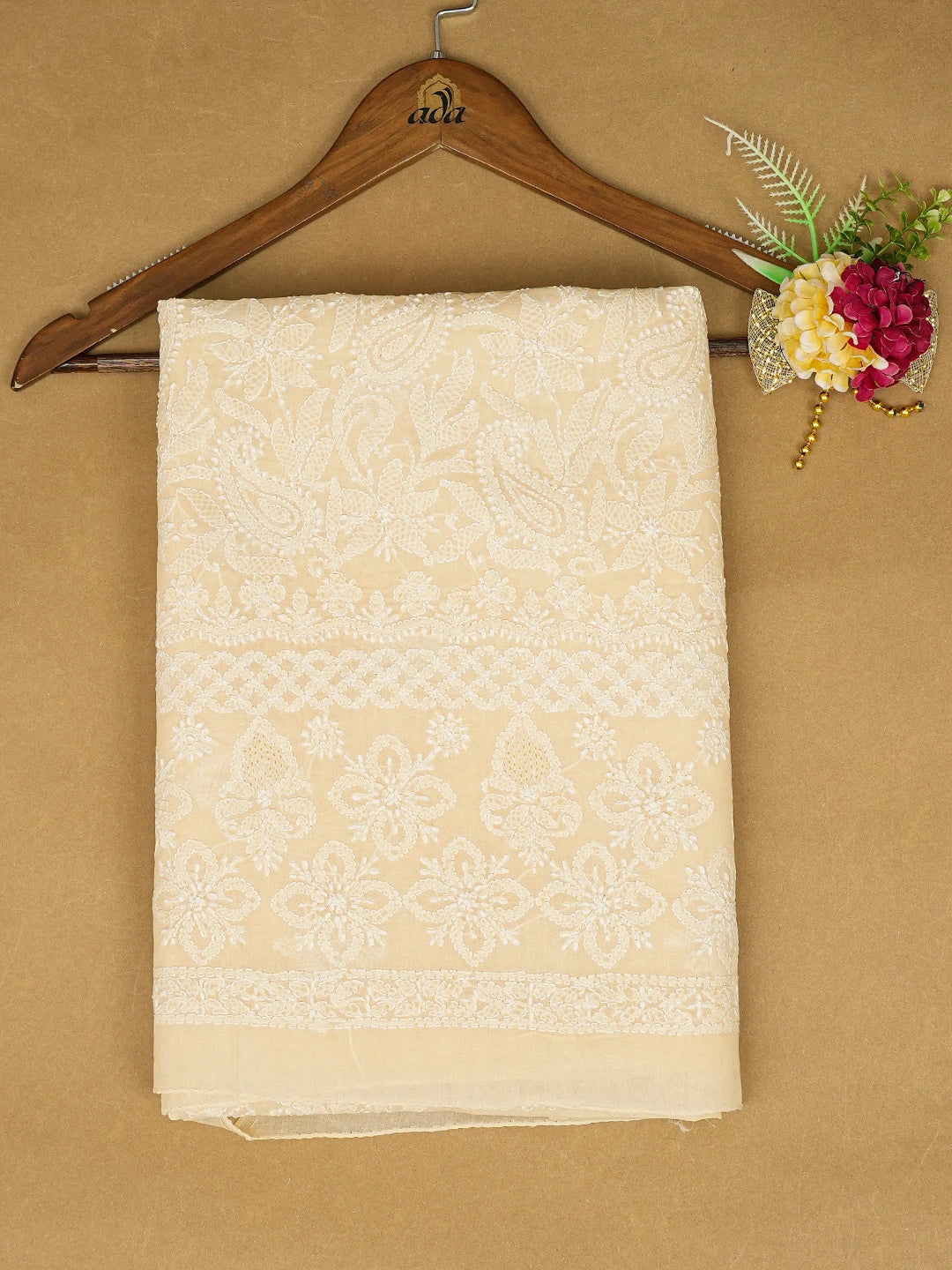 Ada Hand Embroidered Light Fawn Cotton Lucknowi Chikankari Unstitched Kurta Piece 01A711922