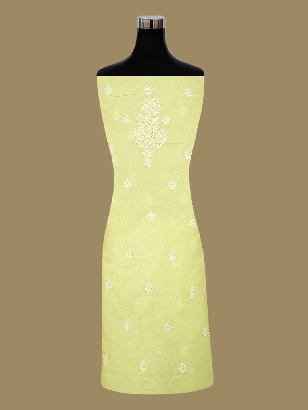 Ada Hand Embroidered Lemon Yellow Cotton Lucknowi Chikankari Unstitched Kurta Piece 01A712135