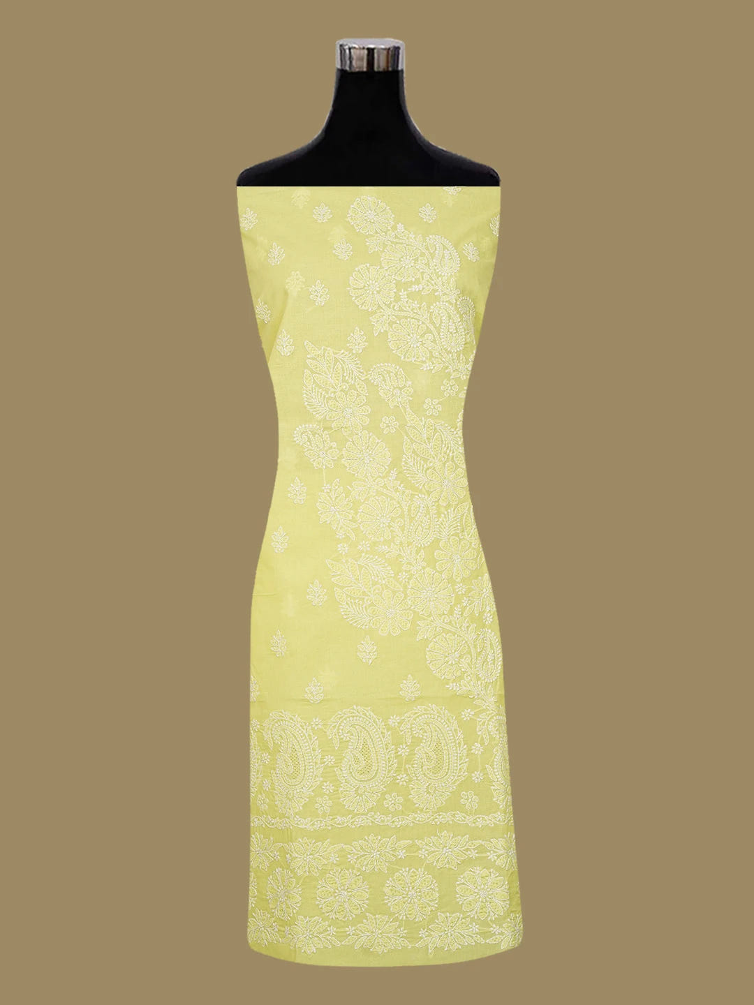 Ada Hand Embroidered Lemon Yellow Cotton Lucknowi Chikankari Unstitched Kurta Piece 01A712135