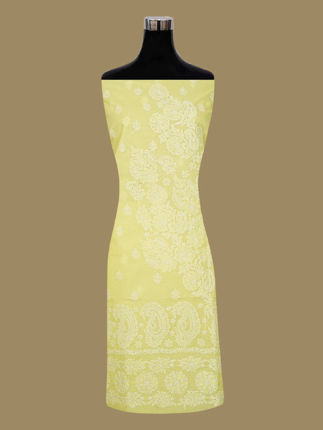 Ada Hand Embroidered Lemon Yellow Cotton Lucknowi Chikankari Unstitched Kurta Piece 01A712135