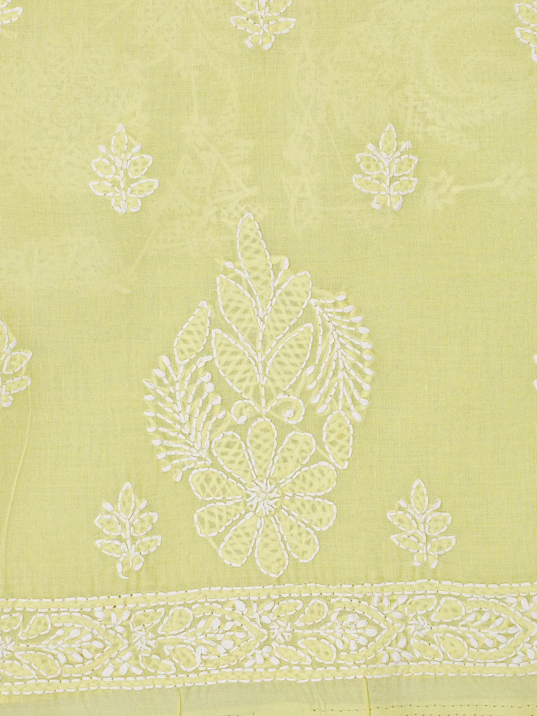 Ada Hand Embroidered Lemon Yellow Cotton Lucknowi Chikankari Unstitched Kurta Piece 01A712135