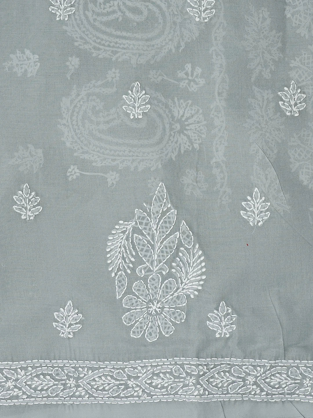 Ada Hand Embroidered Grey Cotton Lucknowi Chikankari Unstitched Kurta Piece 01A712194