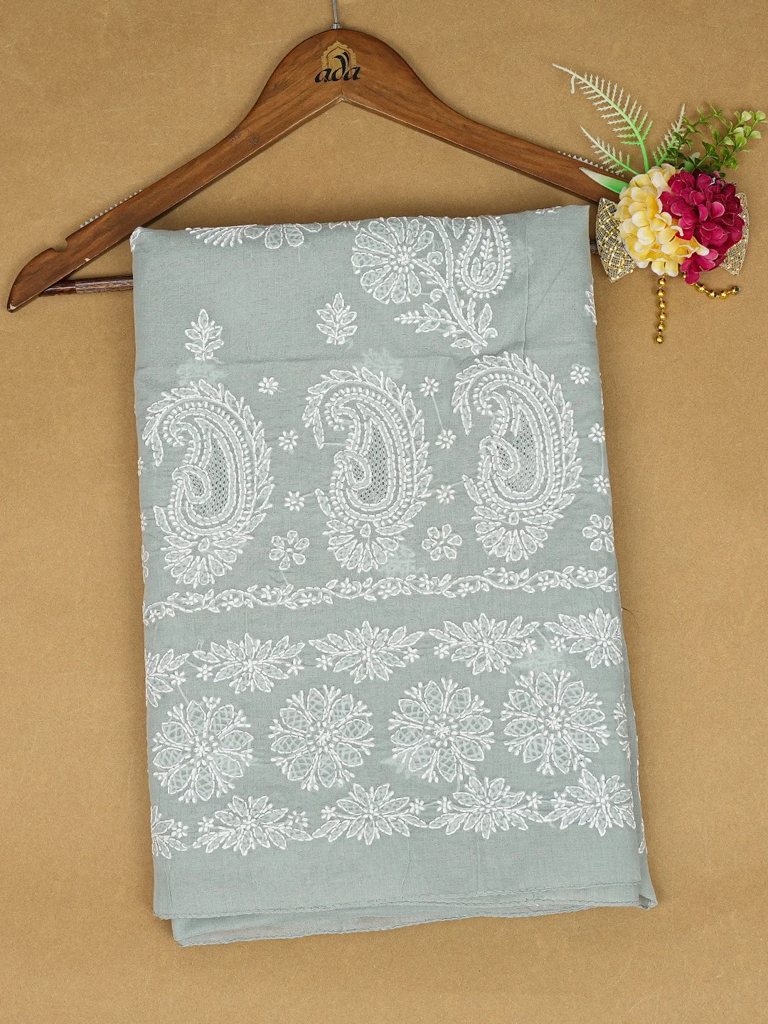 Ada Hand Embroidered Grey Cotton Lucknowi Chikankari Unstitched Kurta Piece 01A712194