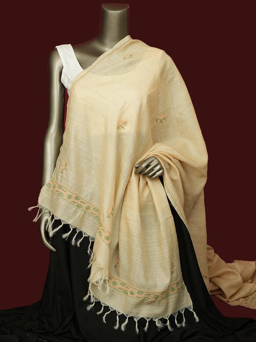 Ada Hand Embroidered Fawn Silk Lucknowi Chikankari Dupatta 01A264738