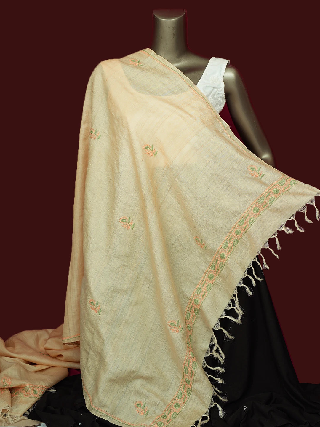 Ada Hand Embroidered Fawn Silk Lucknowi Chikankari Dupatta 01A264738