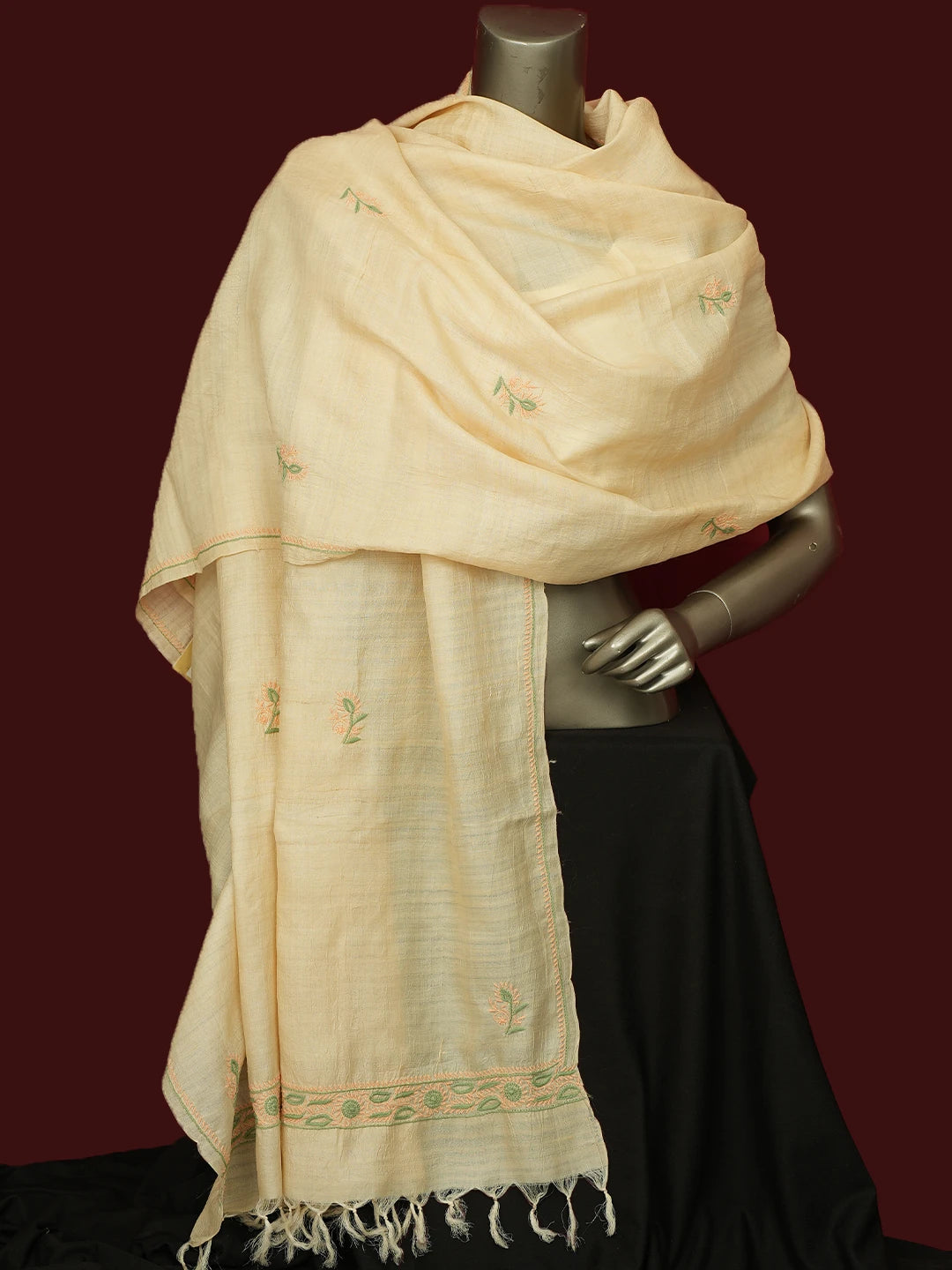 Ada Hand Embroidered Fawn Silk Lucknowi Chikankari Dupatta 01A264738