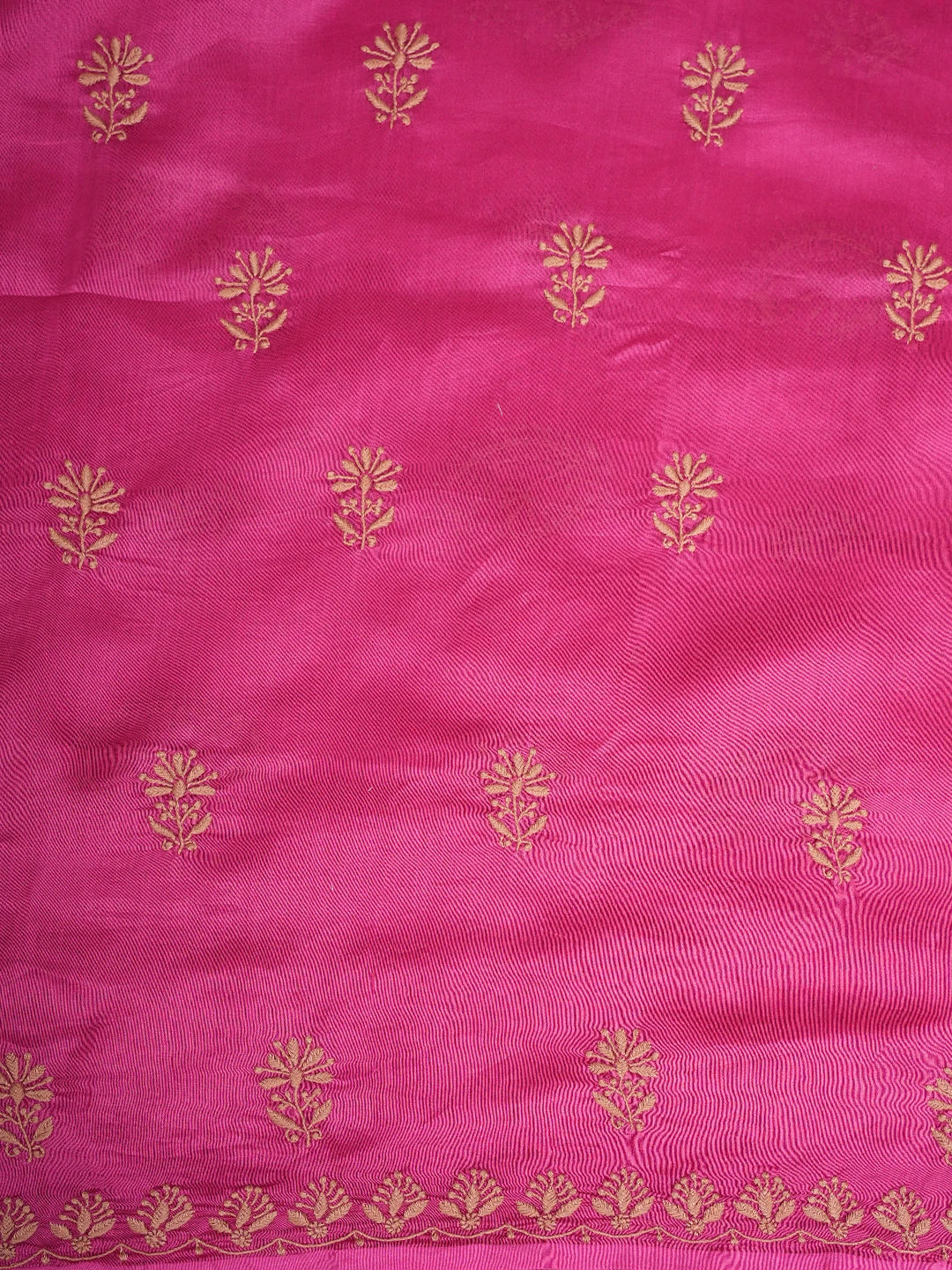 Ada Hand Embroidered Magenta Chanderi Lucknowi Chikankari Unstitched Kurta Dupatta Set 01A702263