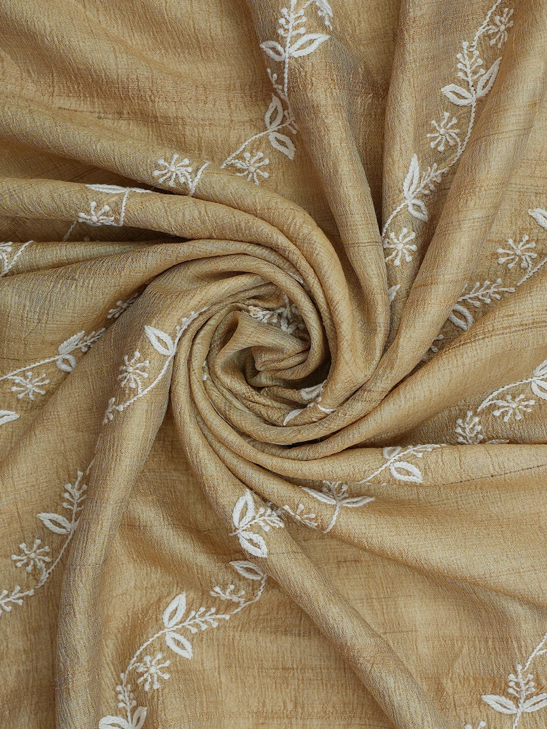 Ada Hand Embroidered Fawn Tussar Silk Lucknowi Chikankari Dupatta 01A641032
