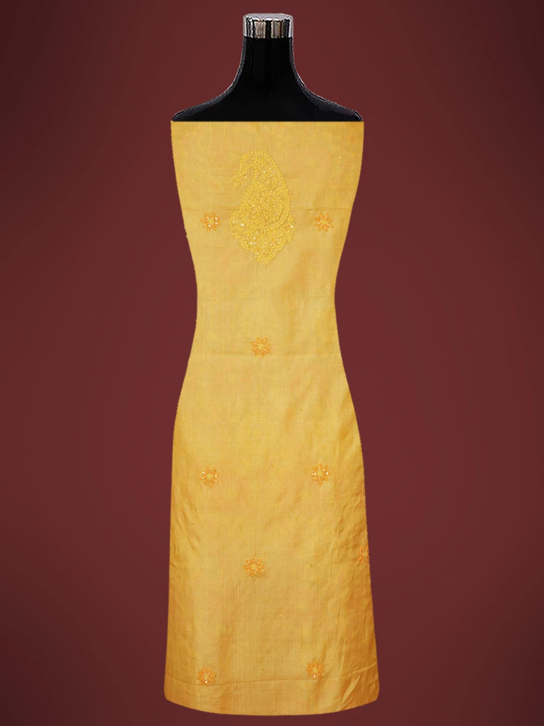 Ada Hand Embroidered Saffron Yellow Tussar Silk Lucknowi Chikankari Unstitched Suit Piece With Cutdana Work 01A616234