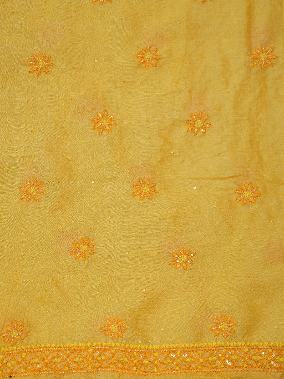 Ada Hand Embroidered Saffron Yellow Tussar Silk Lucknowi Chikankari Unstitched Suit Piece With Cutdana Work 01A616234
