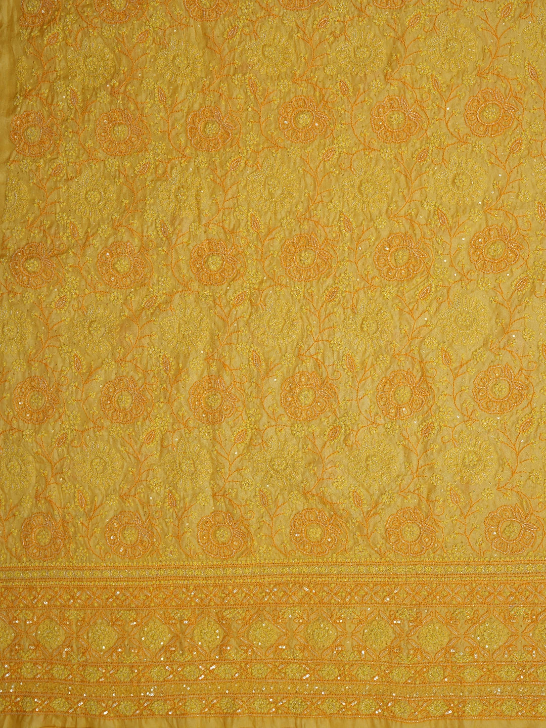 Ada Hand Embroidered Saffron Yellow Tussar Silk Lucknowi Chikankari Unstitched Suit Piece With Cutdana Work 01A616234