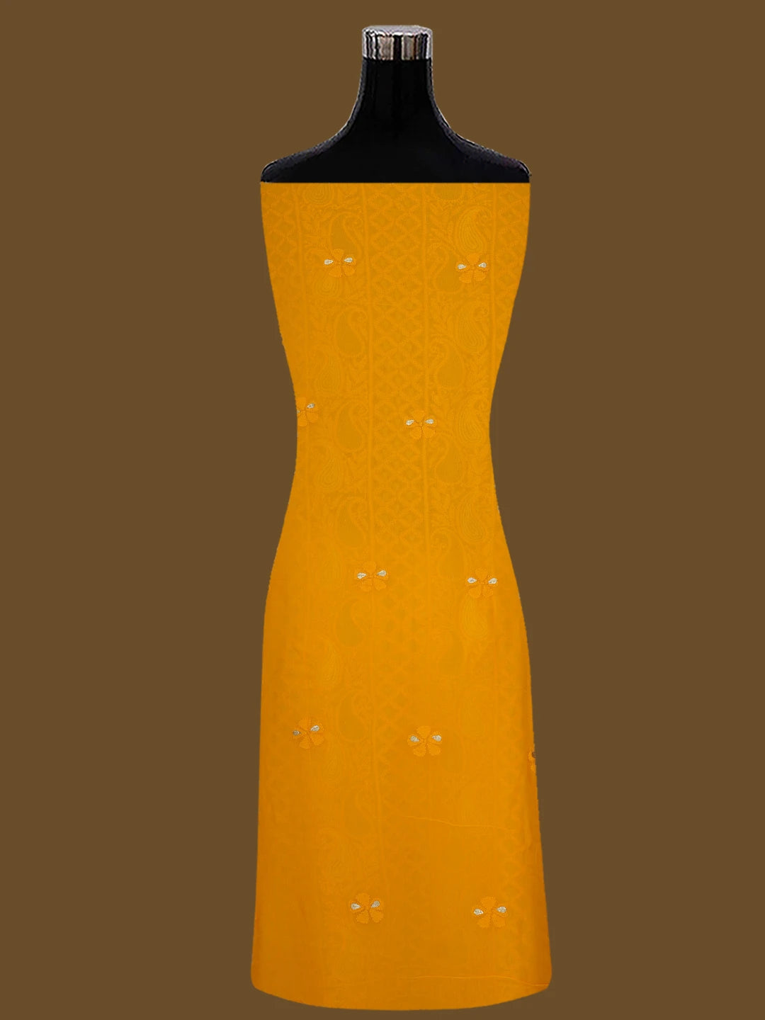 Ada Hand Embroidered Mustard Viscose Georgette Lucknowi Chikankari Unstitched Kurta Dupatta Set with Gota Patti Work 01A639581