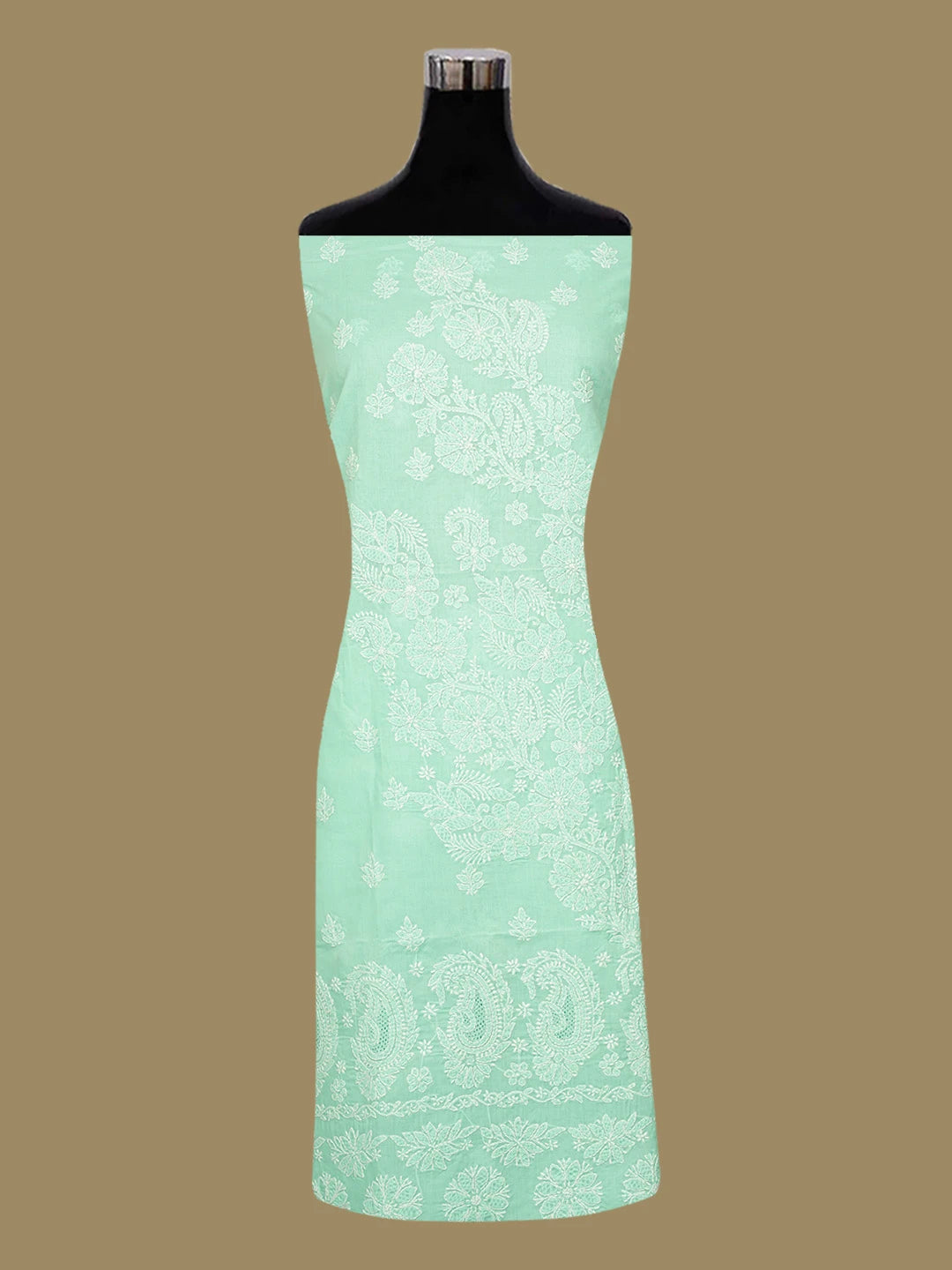 Ada Hand Embroidered SeaFoam Green Cotton Lucknowi Chikankari Unstitched Kurta Piece 01A712258