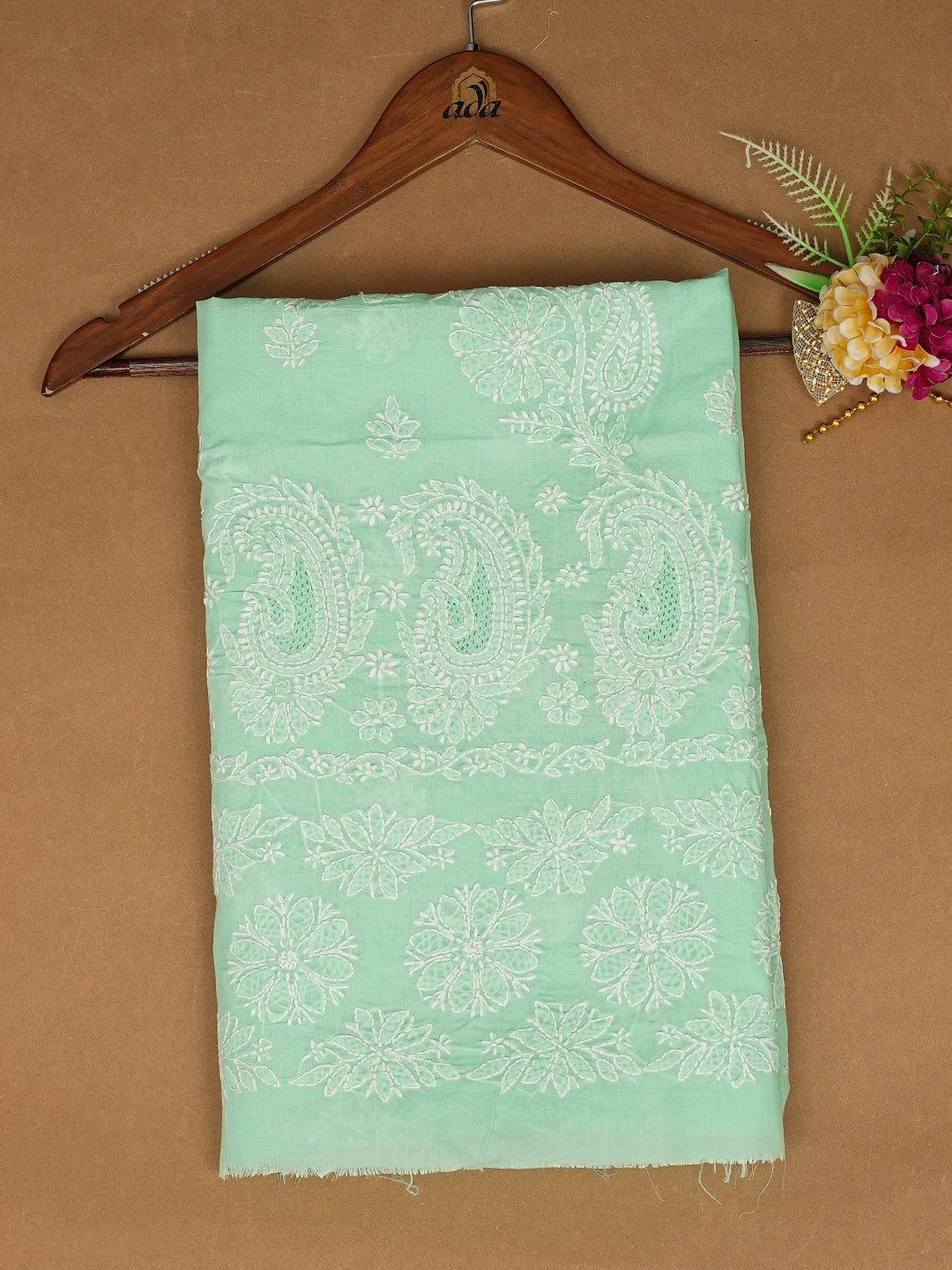 Ada Hand Embroidered SeaFoam Green Cotton Lucknowi Chikankari Unstitched Kurta Piece 01A712258