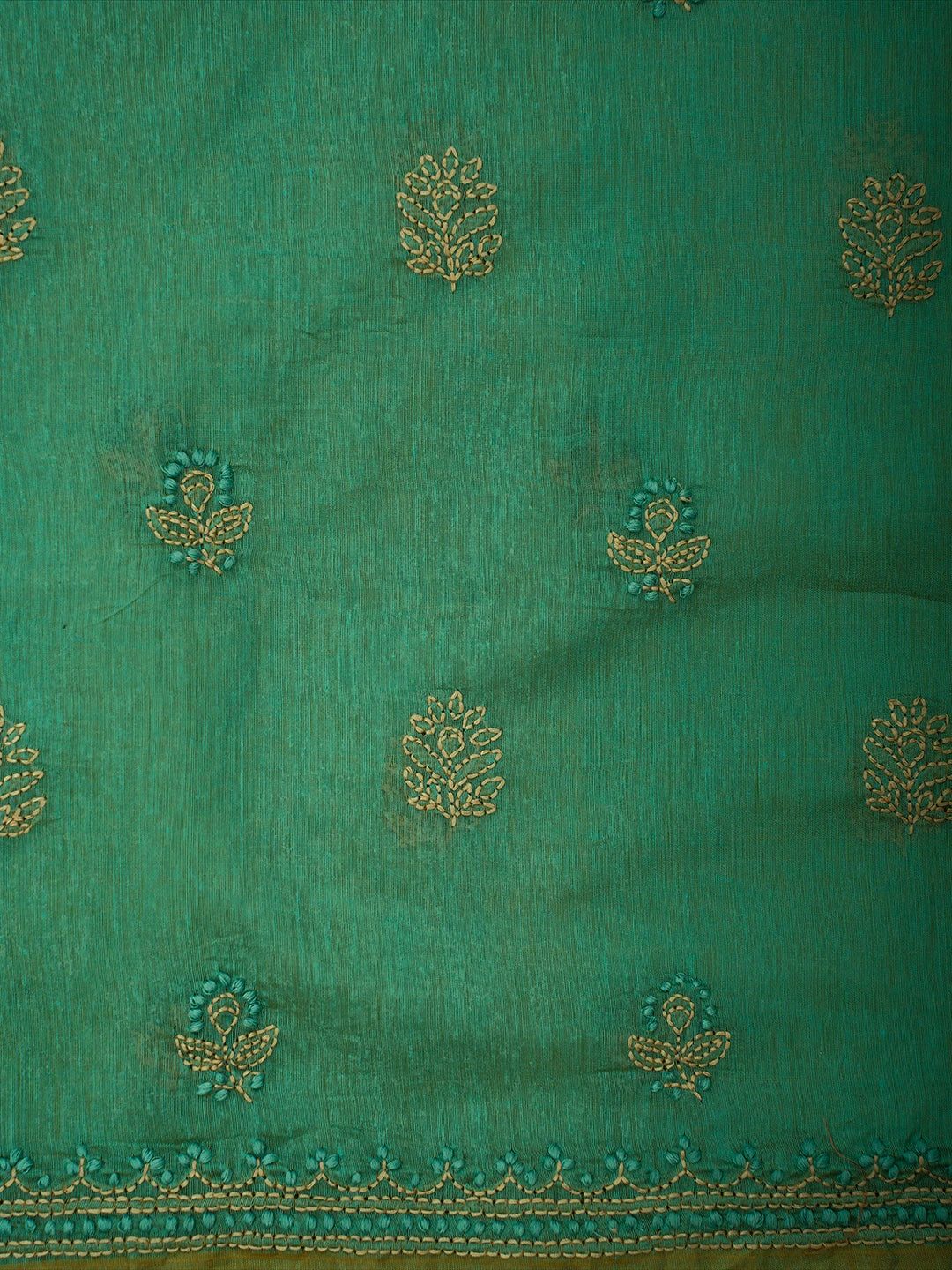 Ada Hand Embroidered Teal Green Chanderi Lucknowi Chikankari Unstitched Kurta Dupatta Set 01A710326