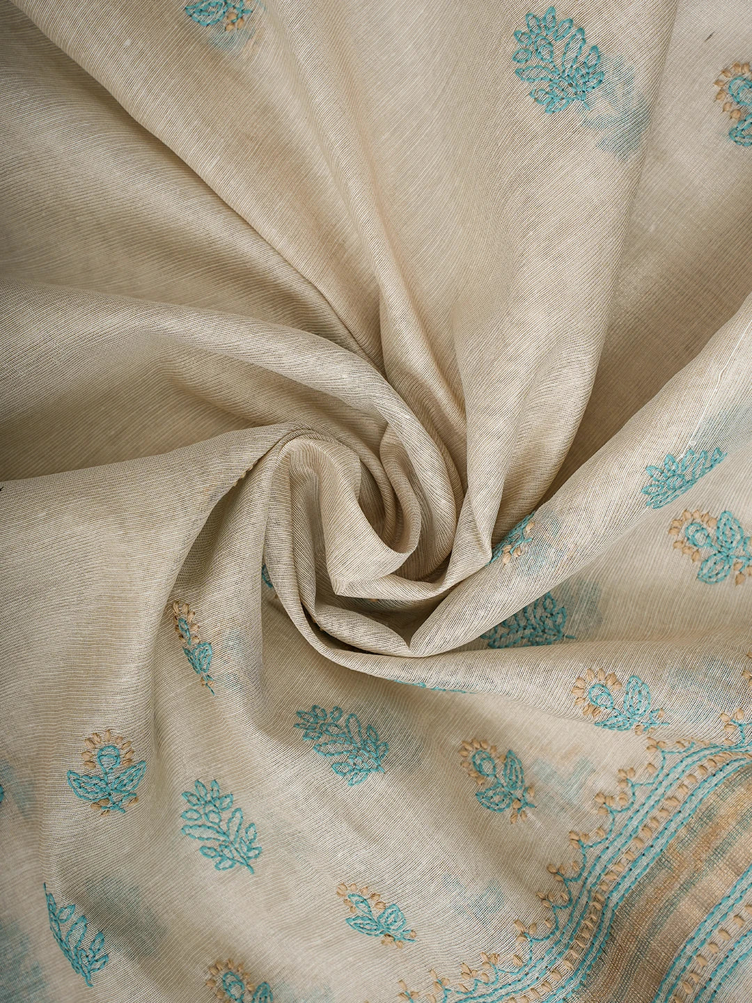 Ada Hand Embroidered Teal Green Chanderi Lucknowi Chikankari Unstitched Kurta Dupatta Set 01A710326