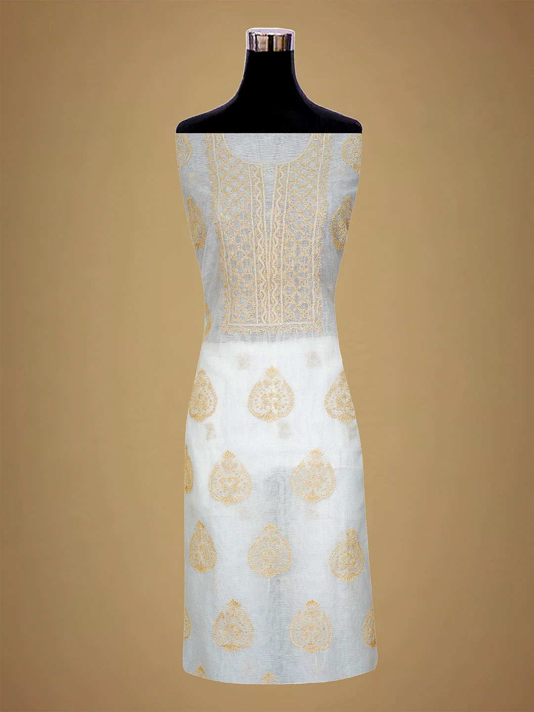 Ada Hand Embroidered White Kota Lucknowi Chikankari Unstitched Suit Piece 01A67183