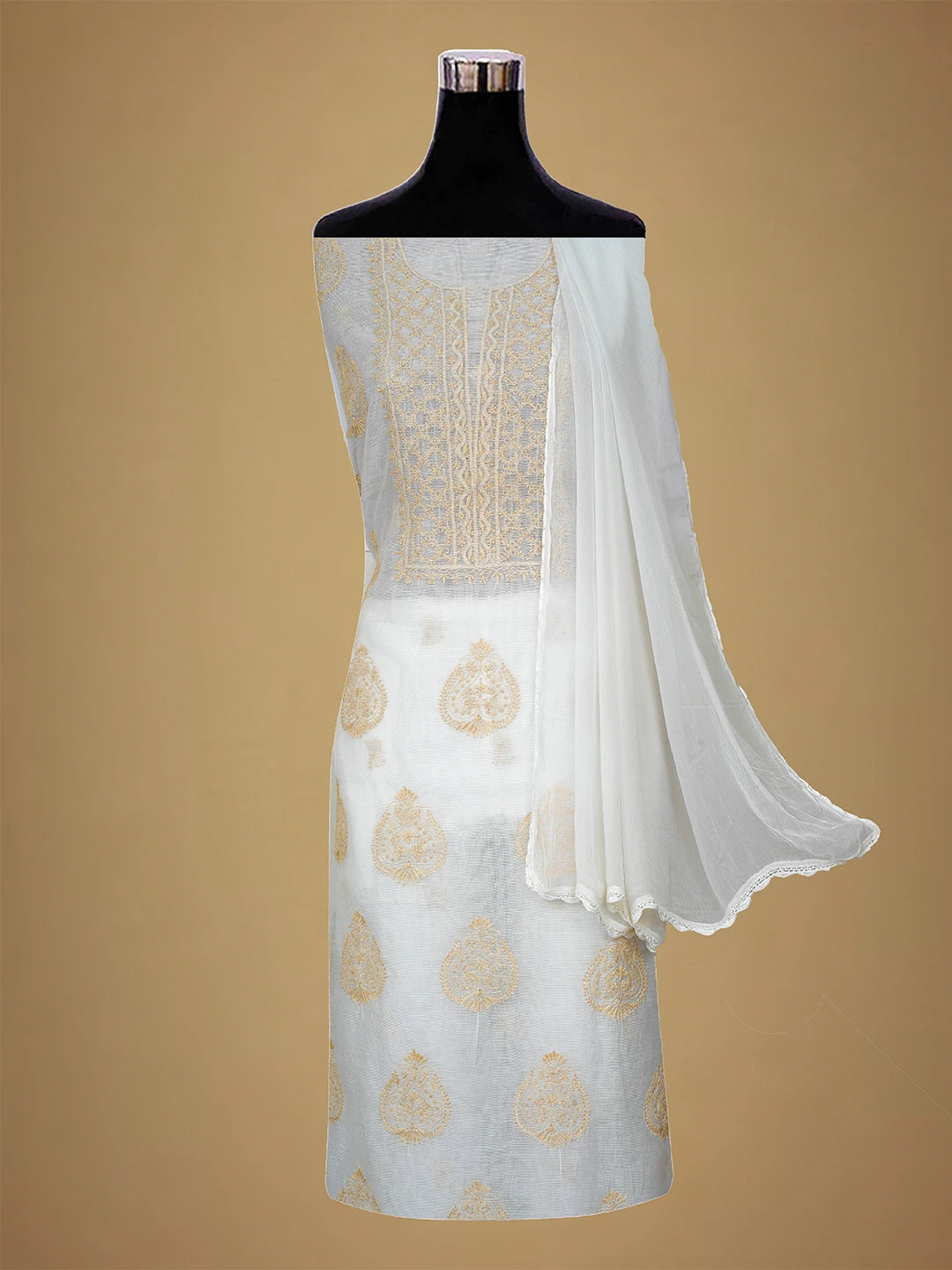 Ada Hand Embroidered White Kota Lucknowi Chikankari Unstitched Suit Piece 01A67183
