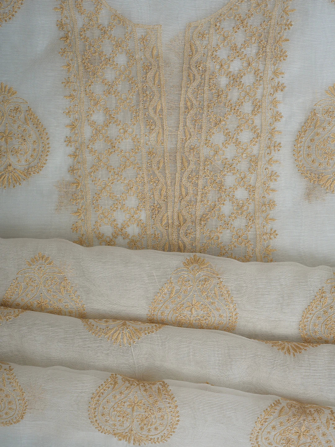 Ada Hand Embroidered White Kota Lucknowi Chikankari Unstitched Suit Piece 01A67183