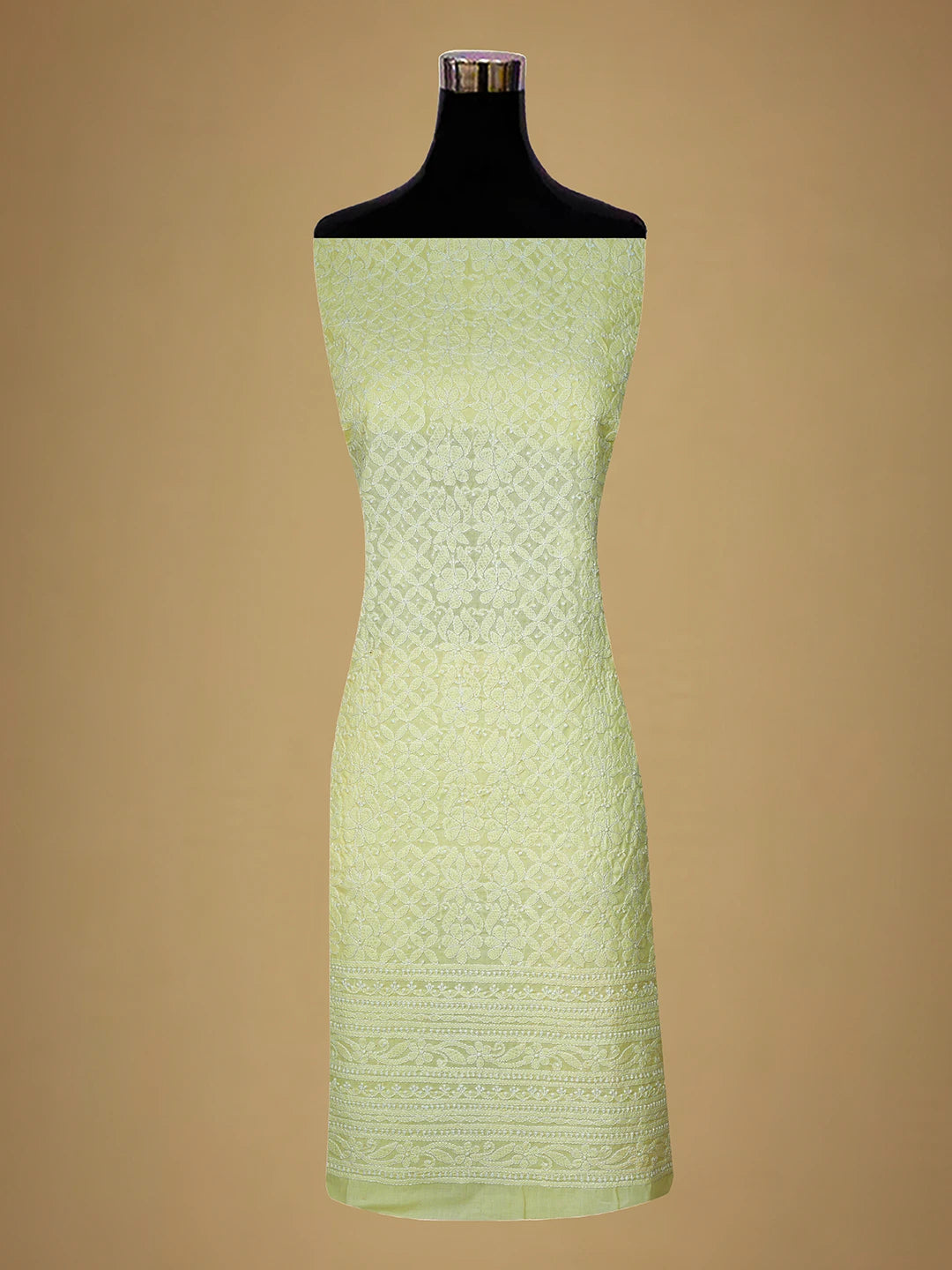 Ada Hand Embroidered Cream Cotton Lucknowi Chikankari Unstitched Suit Piece 01A710377