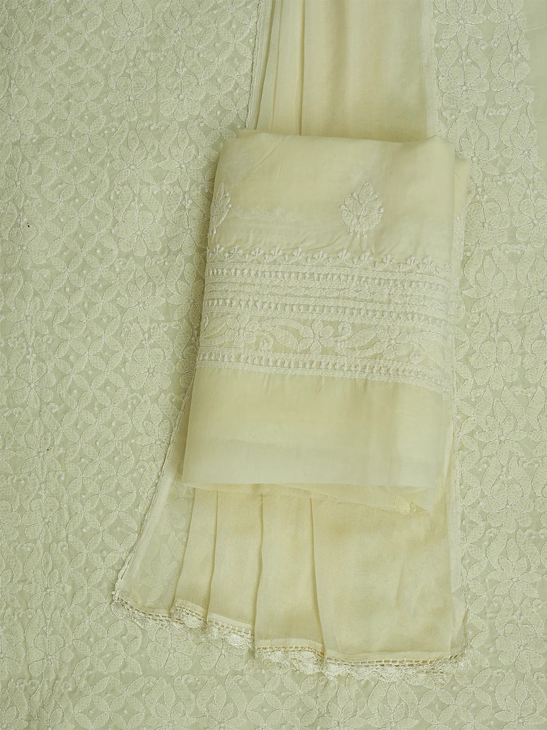 Ada Hand Embroidered Cream Cotton Lucknowi Chikankari Unstitched Suit Piece 01A710377
