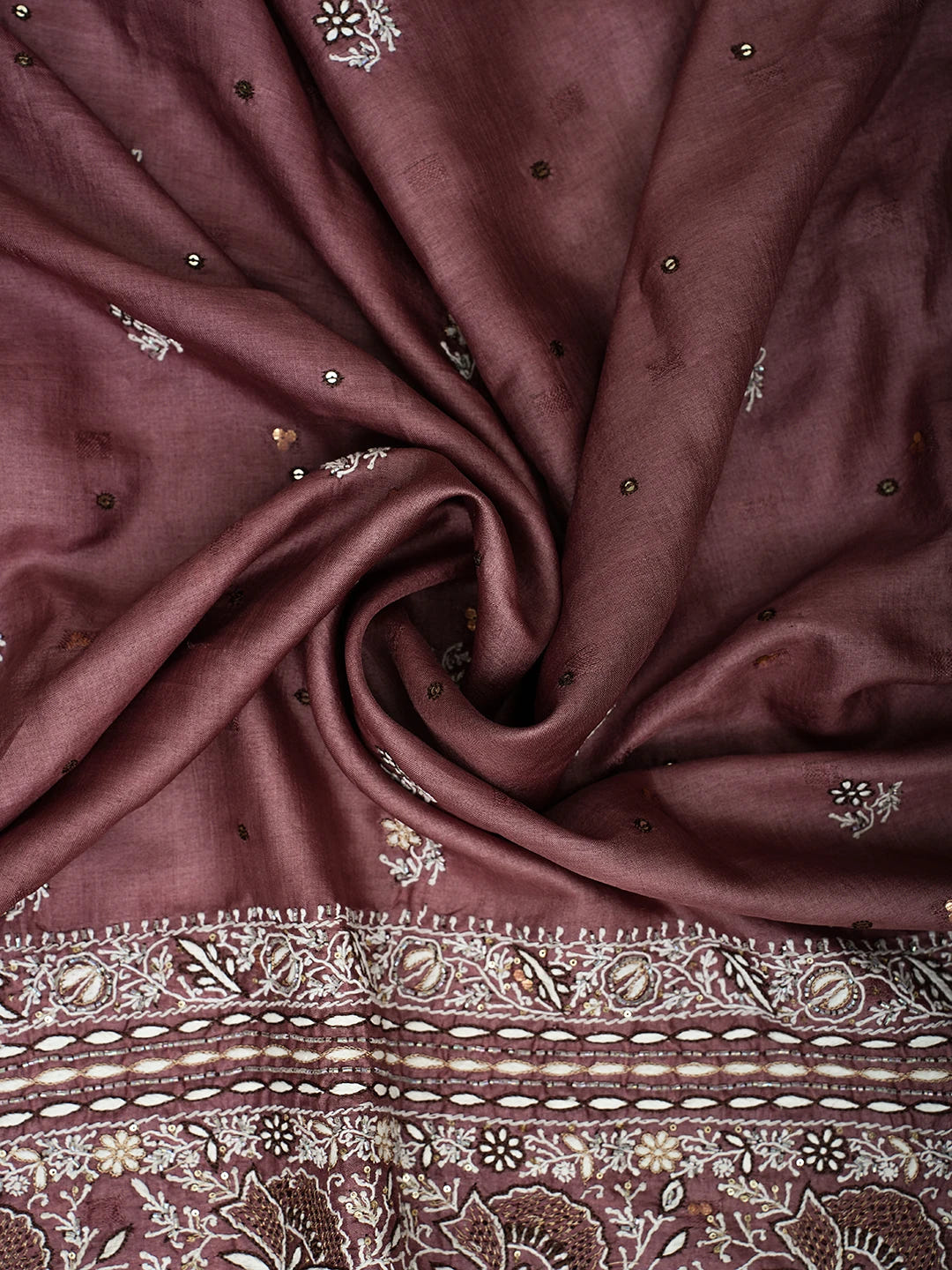 Ada Hand Embroidered Brown Tussar Lucknowi Chikankari Unstitched Suit Piece With Cutdana Work 01A338919