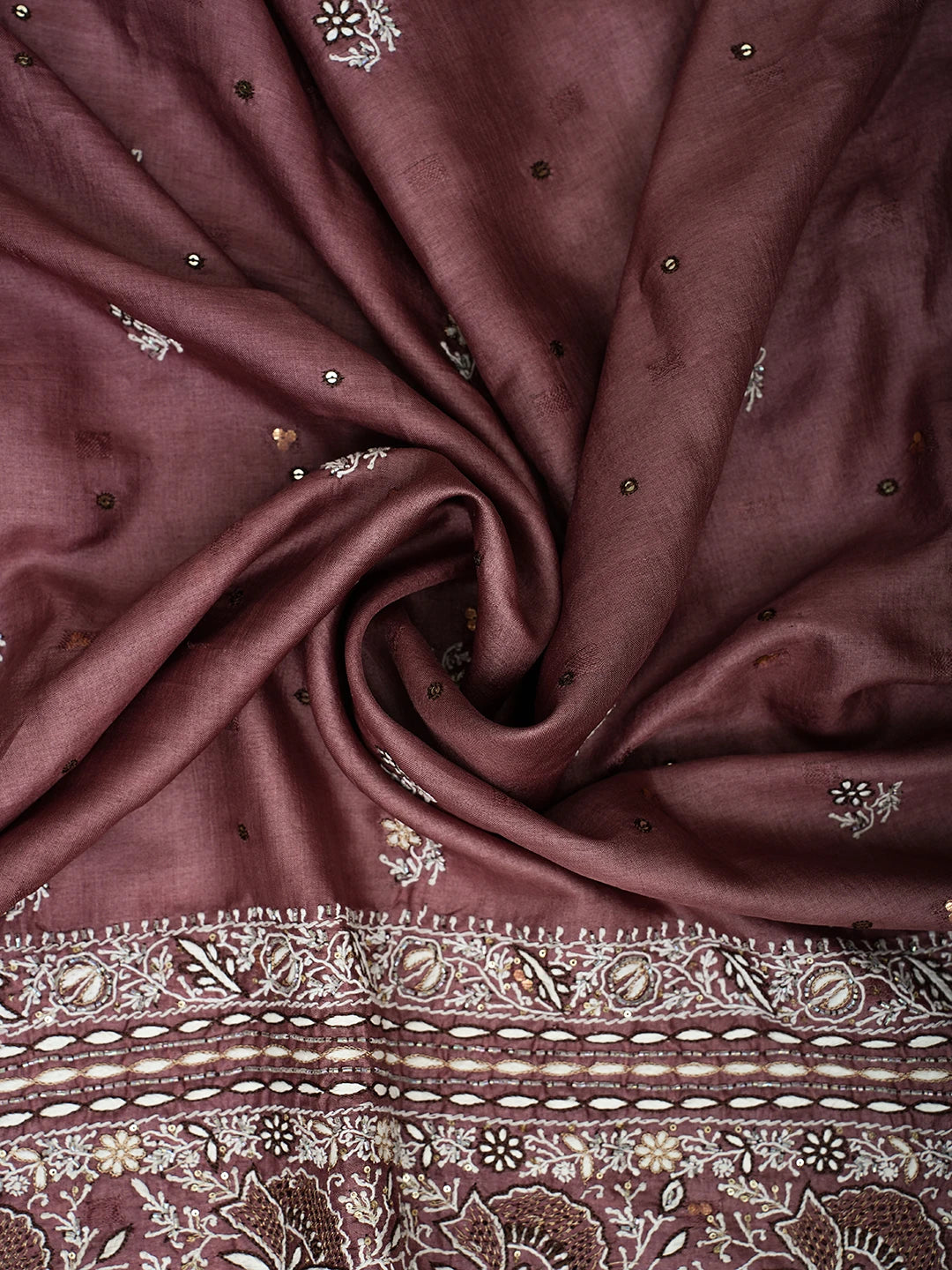 Ada Hand Embroidered Brown Tussar Lucknowi Chikankari Unstitched Suit Piece With Cutdana Work 01A338919