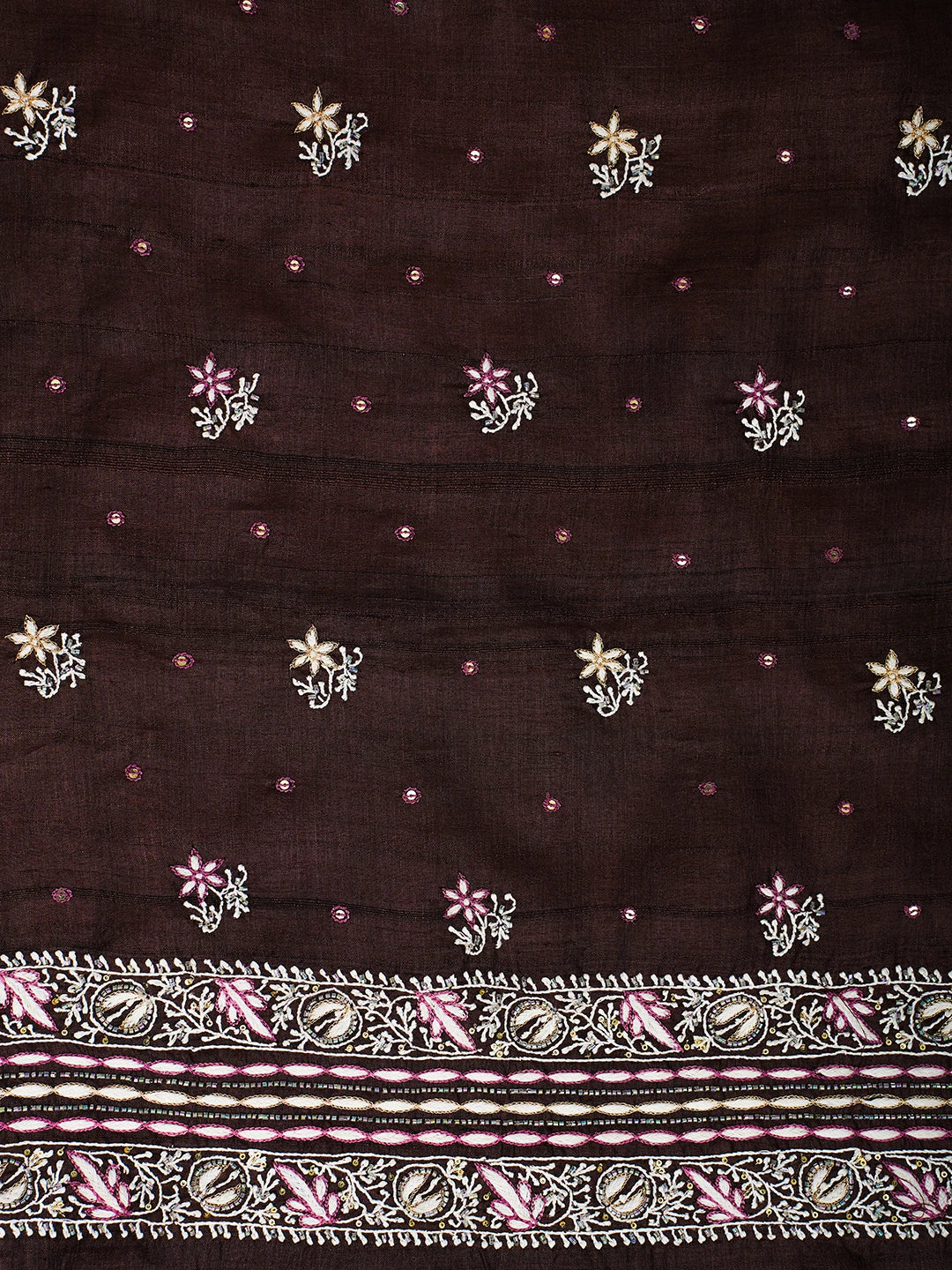 Ada Hand Embroidered Brown Tussar Lucknowi Chikankari Unstitched Suit Piece With Cutdana Work 01A338919