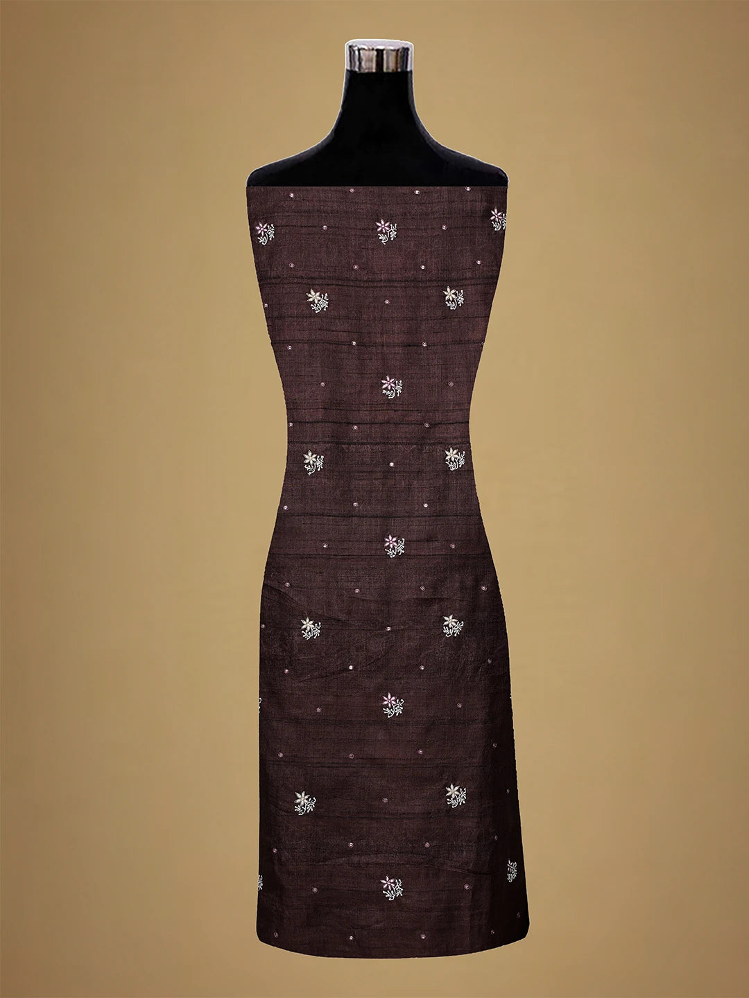 Ada Hand Embroidered Brown Tussar Lucknowi Chikankari Unstitched Suit Piece With Cutdana Work 01A338919