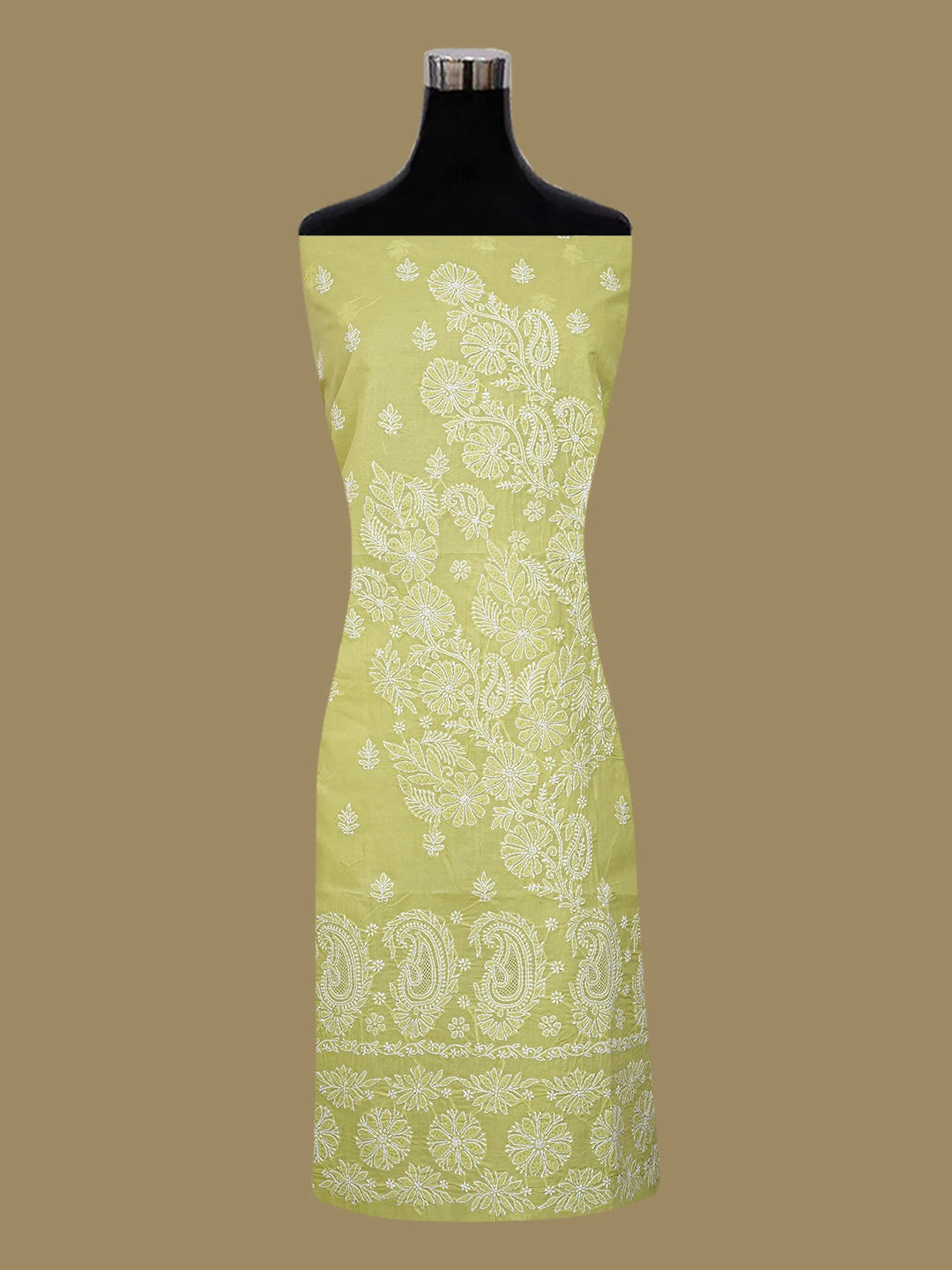 Ada Hand Embroidered Green Cotton Lucknowi Chikankari Unstitched Kurta Piece 01A712140