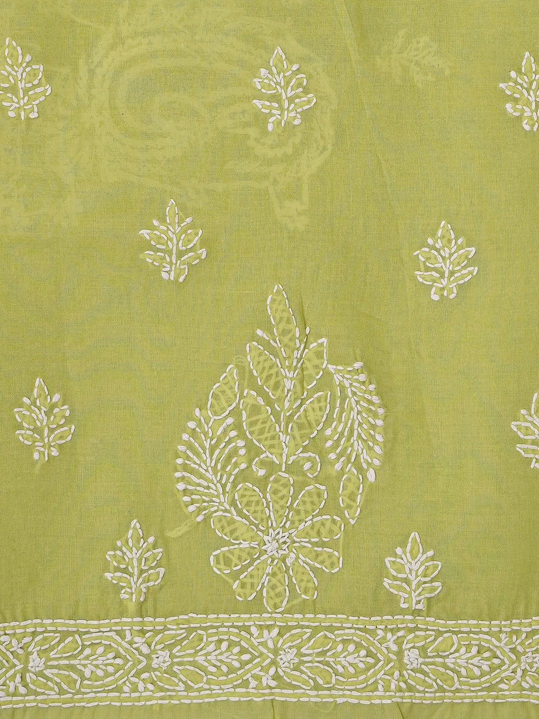 Ada Hand Embroidered Green Cotton Lucknowi Chikankari Unstitched Kurta Piece 01A712140