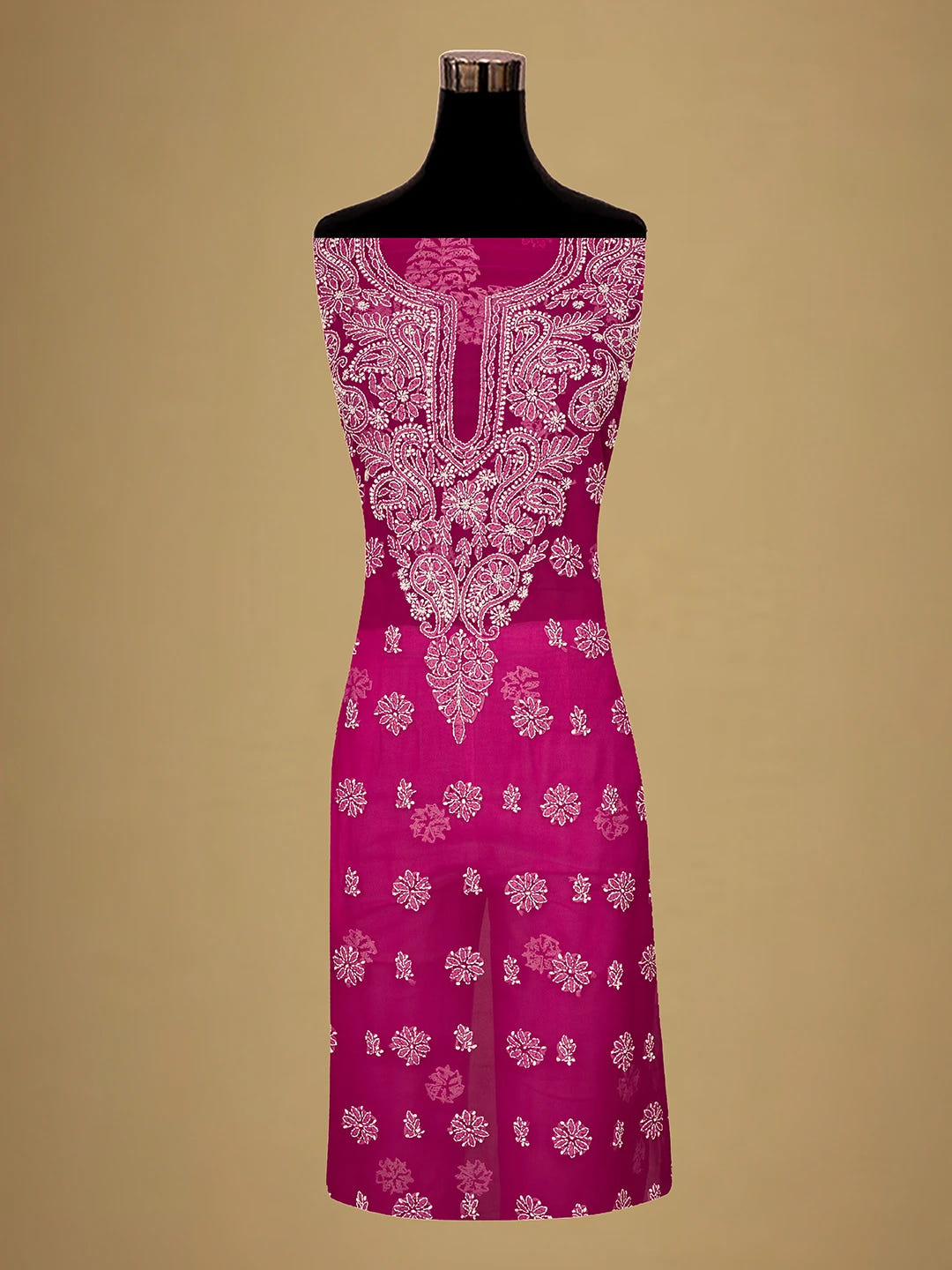 Ada Hand Embroidered Magenta Georgette Lucknowi Chikankari Unstitched Suit Piece 01A711166