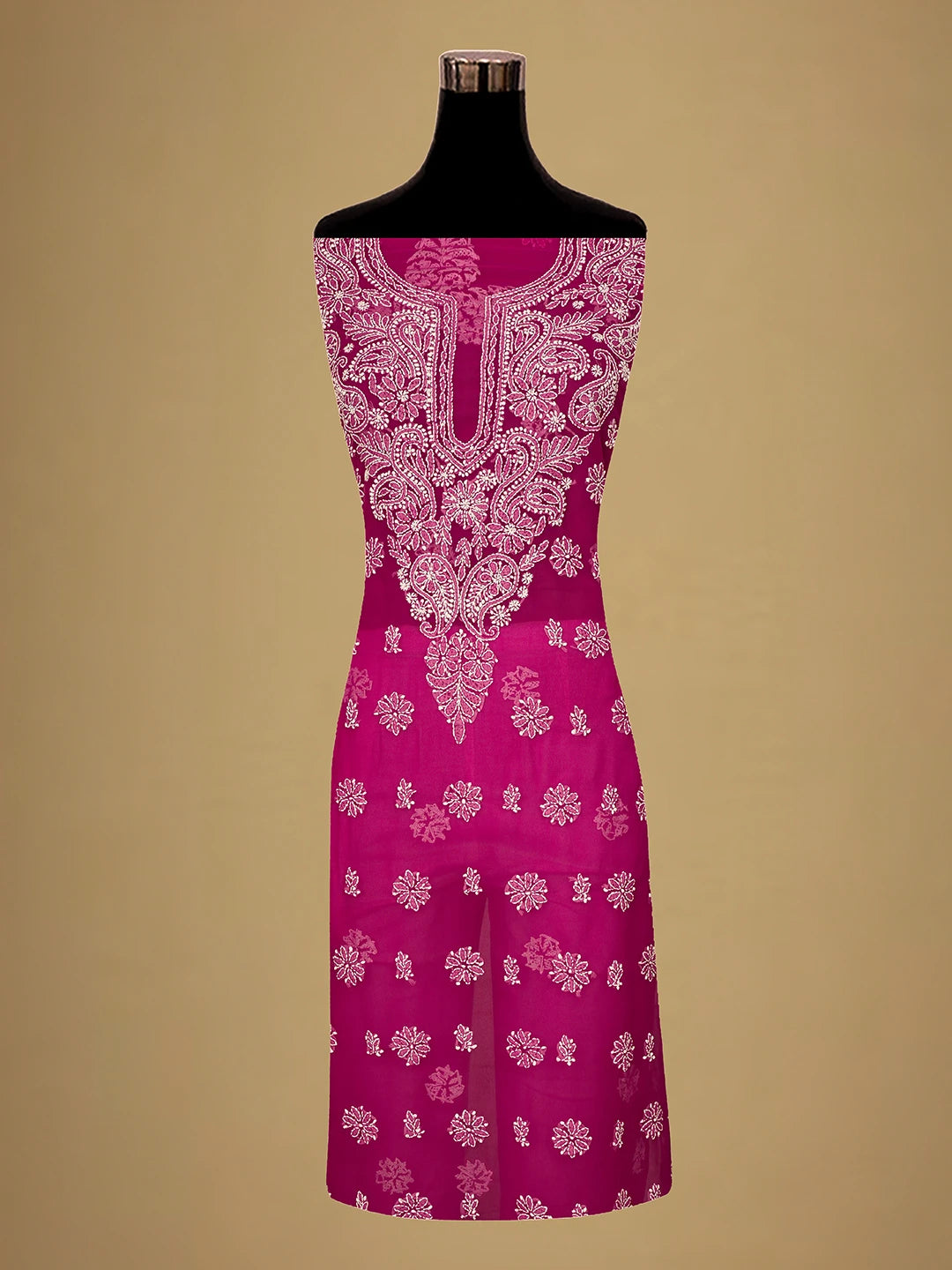 Ada Hand Embroidered Magenta Georgette Lucknowi Chikankari Unstitched Suit Piece 01A711166