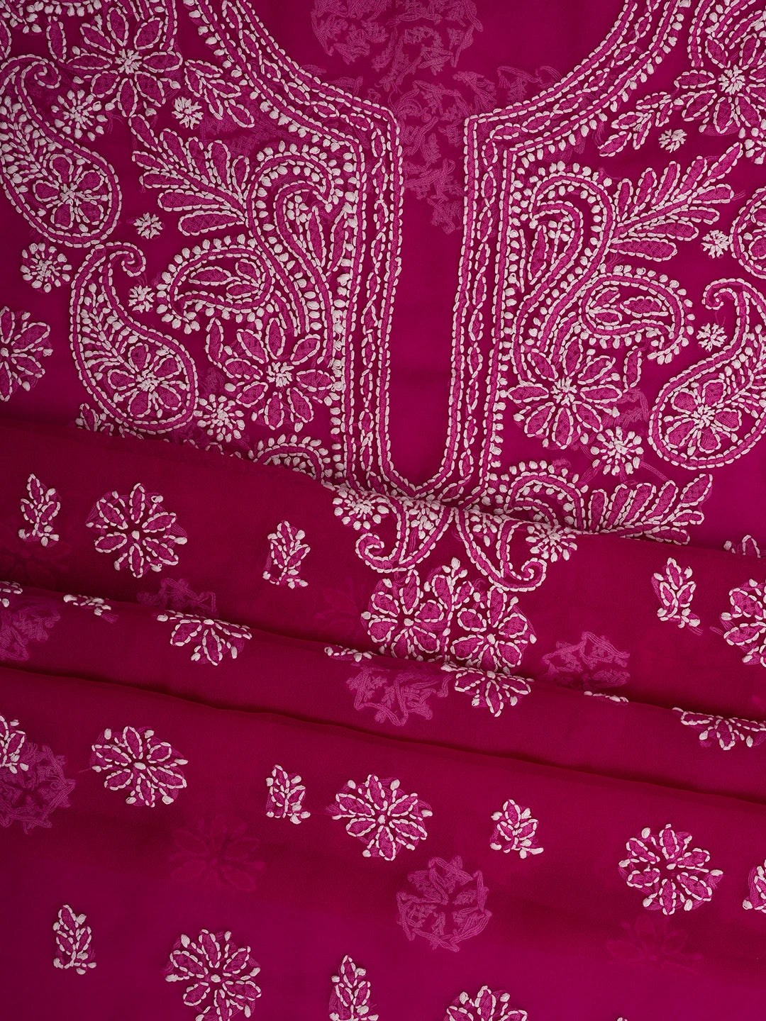 Ada Hand Embroidered Magenta Georgette Lucknowi Chikankari Unstitched Suit Piece 01A711166
