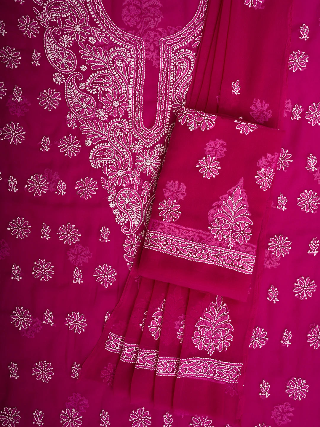 Ada Hand Embroidered Magenta Georgette Lucknowi Chikankari Unstitched Suit Piece 01A711166