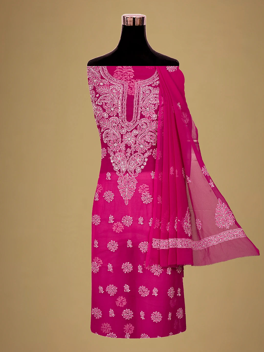 Ada Hand Embroidered Magenta Georgette Lucknowi Chikankari Unstitched Suit Piece 01A711166