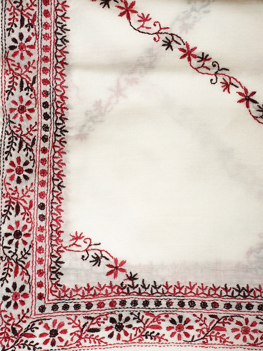 Ada Hand Embroidered White Pashmina Lucknowi Chikankari Do Taar Shawl 01A536061