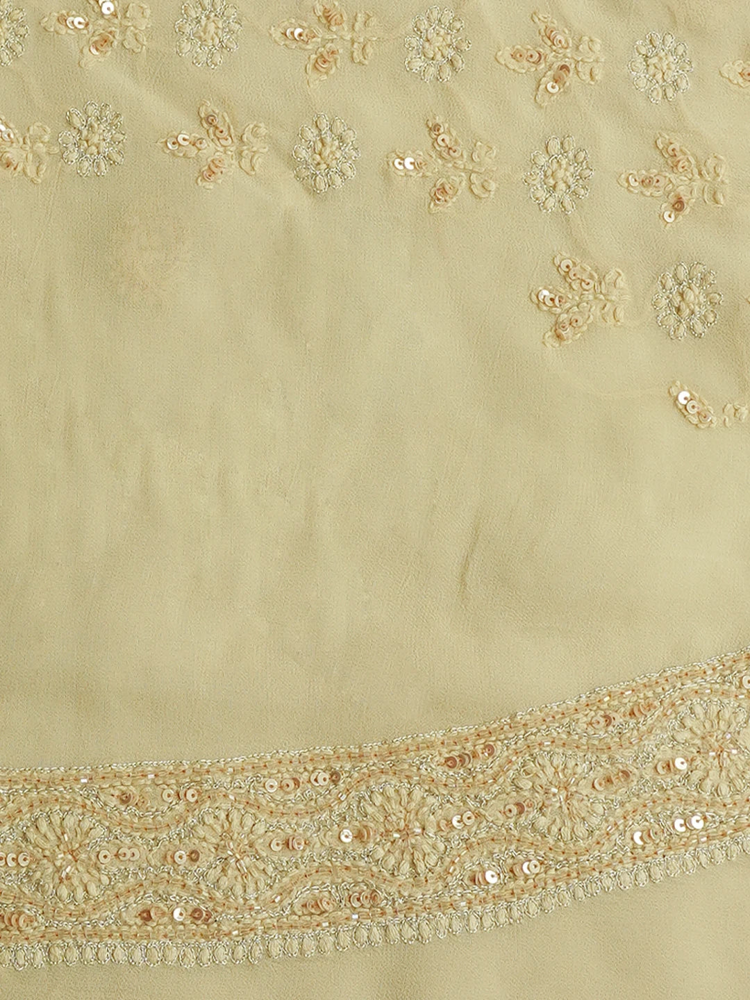 Ada Hand Embroidered Fawn Viscose Georgette Lucknowi Chikankari Unstitched Men's Kurta Piece With Sequinned Work 01A532254