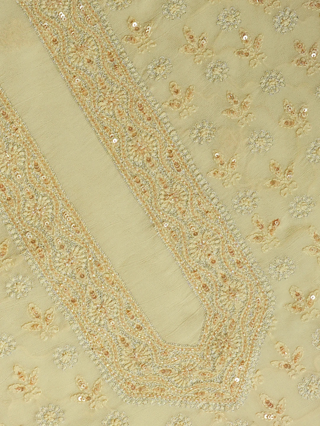 Ada Hand Embroidered Fawn Viscose Georgette Lucknowi Chikankari Unstitched Men's Kurta Piece With Sequinned Work 01A532254