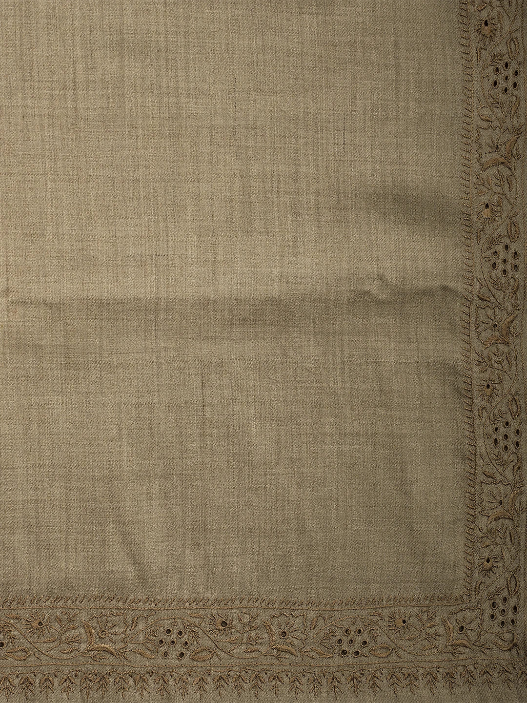 Ada Hand Embroidered Fawn Woolen Lucknowi Chikankari Chaar Taar Shawl 01A310104
