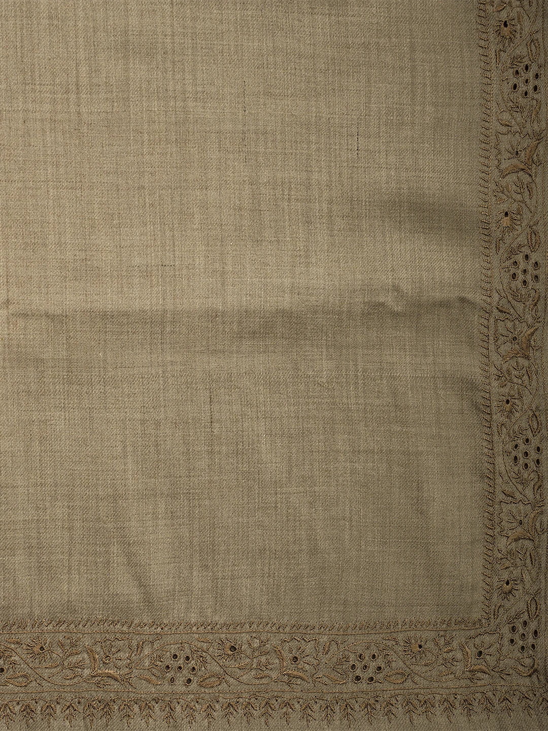 Ada Hand Embroidered Fawn Woolen Lucknowi Chikankari Chaar Taar Shawl 01A310104