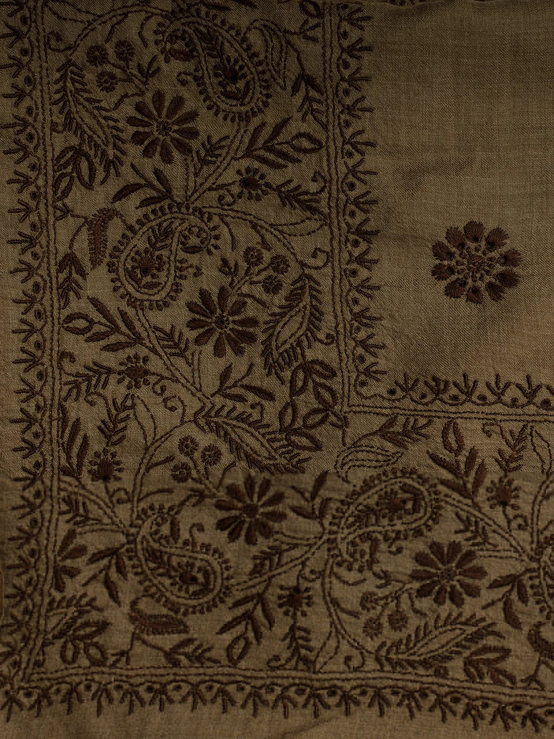 Ada Hand Embroidered Brown Pashmina Lucknowi Chikankari Do Taar Shawl 01A536054