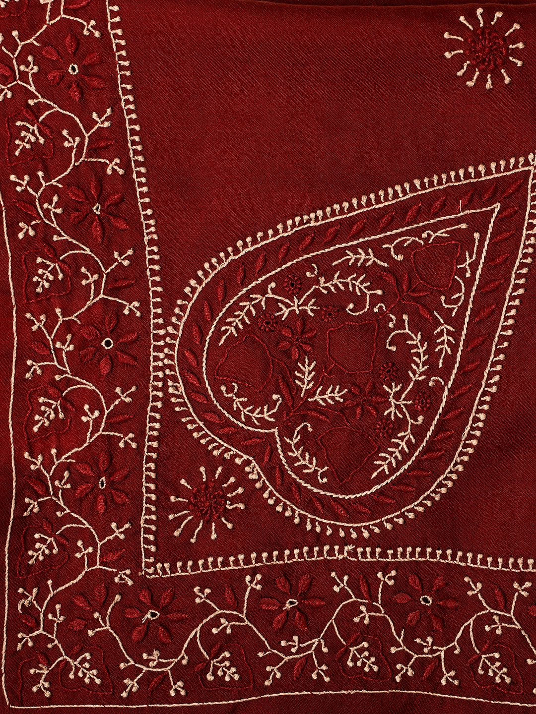 Ada Hand Embroidered Maroon Pashmina Lucknowi Chikankari Teen Taar Shawl 01A334904
