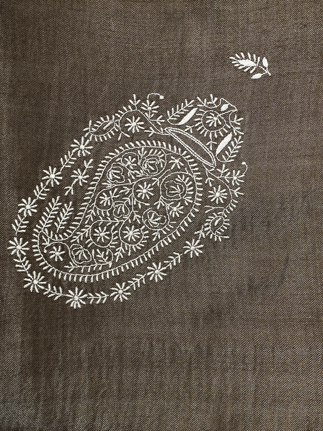 Ada Hand Embroidered Wood Brown Woolen Lucknowi Chikankari Teen Taar Shawl A625487