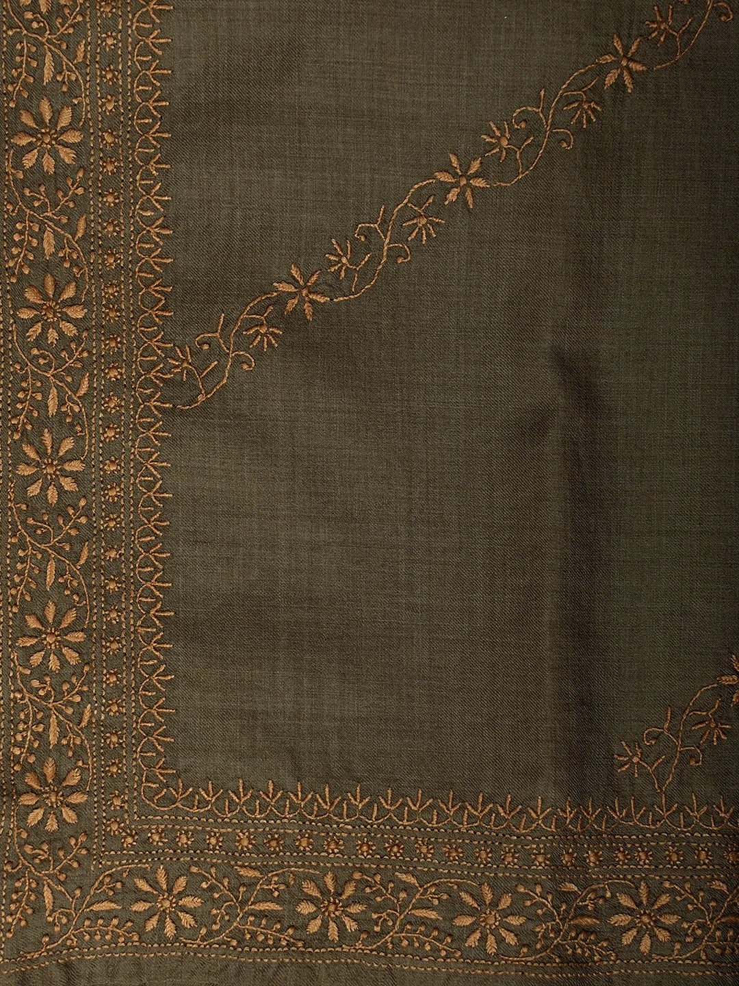 Ada Hand Embroidered Brown Pashmina Lucknowi Chikankari Do Taar Shawl 01A536064