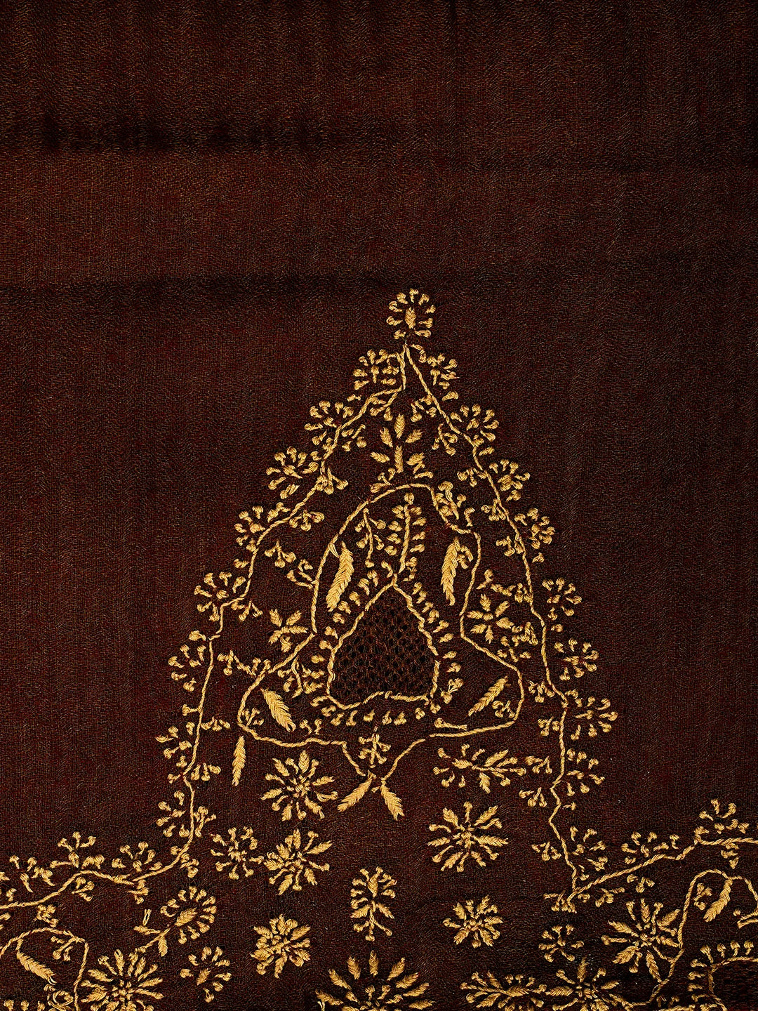 Ada Hand Embroidered Brown Tissue Pashmina Lucknowi Chikankari Teen Taar Shawl A244698