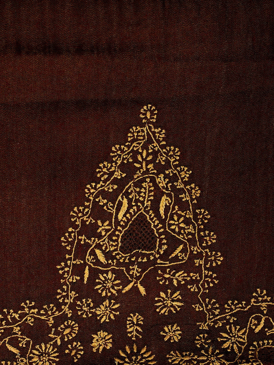 Ada Hand Embroidered Brown Tissue Pashmina Lucknowi Chikankari Teen Taar Shawl A244698